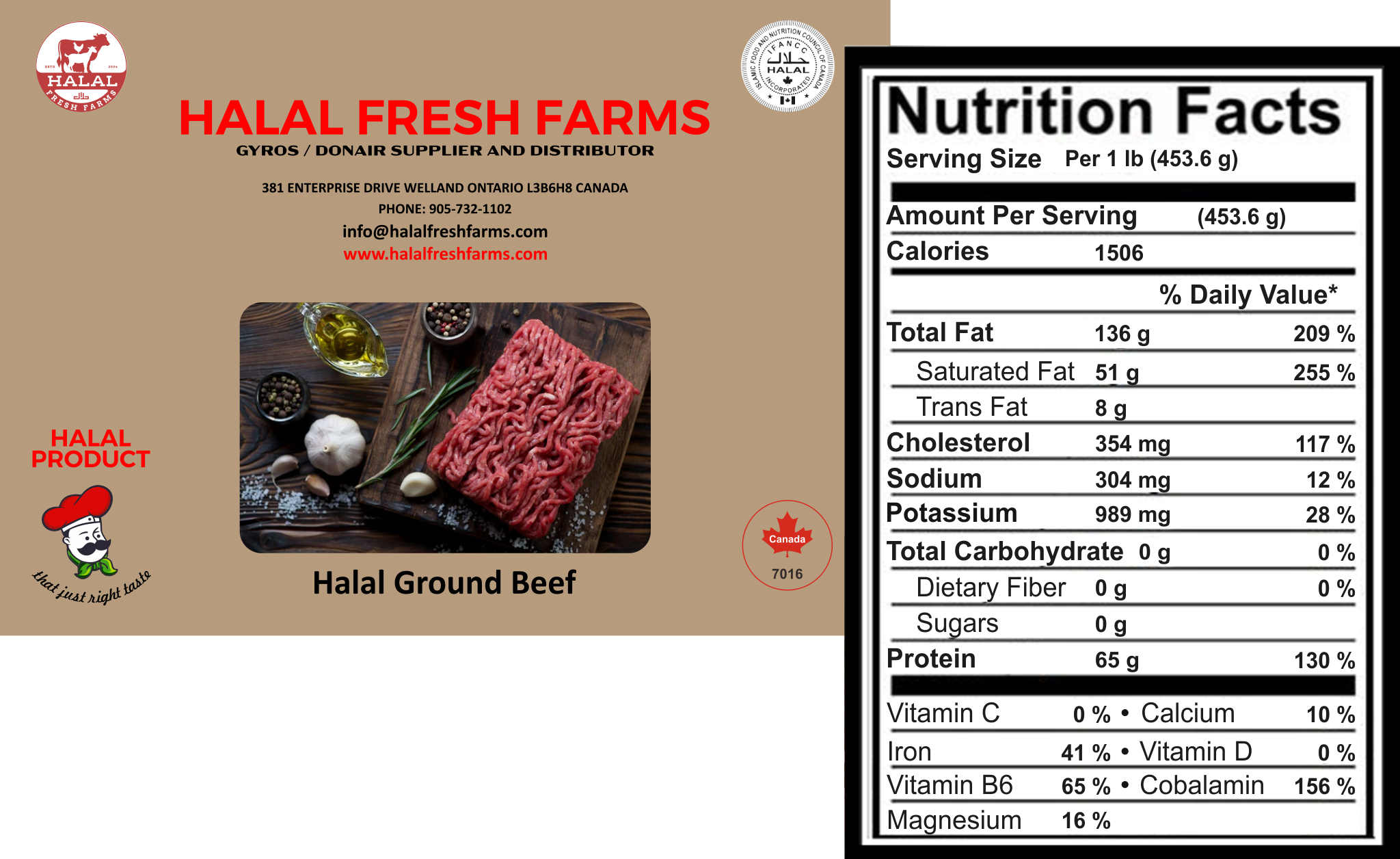 Ground Beef (Not Cooked) 1LB (452 g)